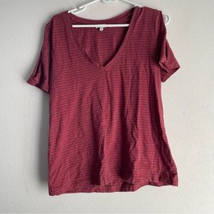 Lucky Brand red striped shirt sleeve t-shirt with slit sleeve